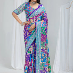 Royal Mosaic Mirror Work Chinon Silk Saree