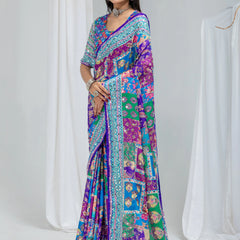 Royal Mosaic Mirror Work Chinon Silk Saree
