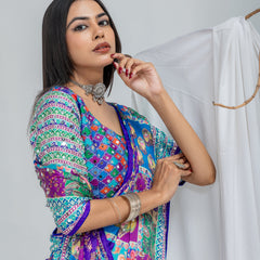 Royal Mosaic Mirror Work Chinon Silk Saree