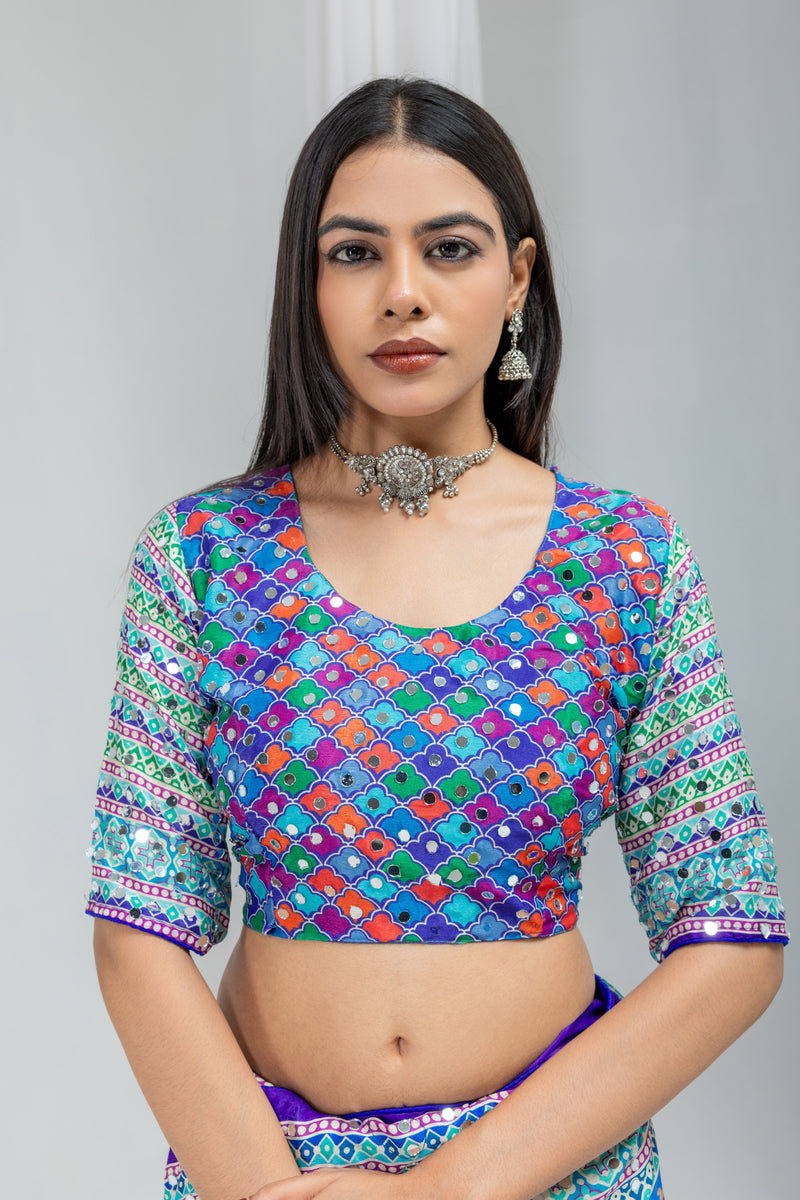 Royal Mosaic Mirror Work Chinon Silk Saree