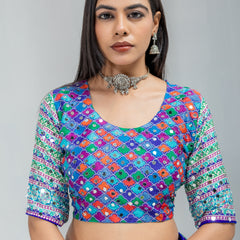 Royal Mosaic Mirror Work Chinon Silk Saree