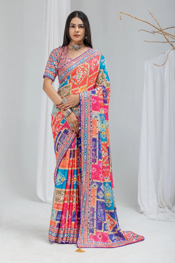 Mahotsav Mirror Work Chinon Silk Saree