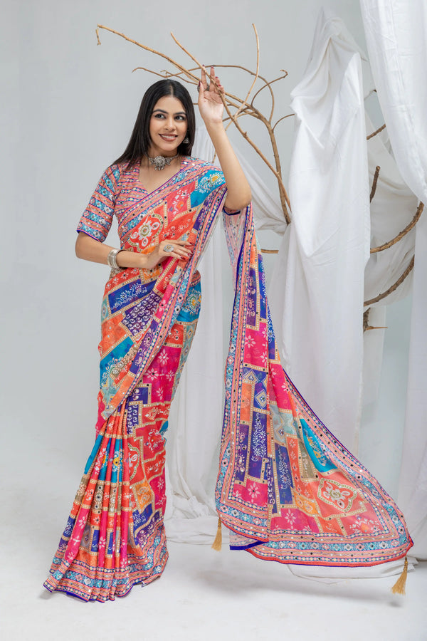 Mahotsav Mirror Work Chinon Silk Saree