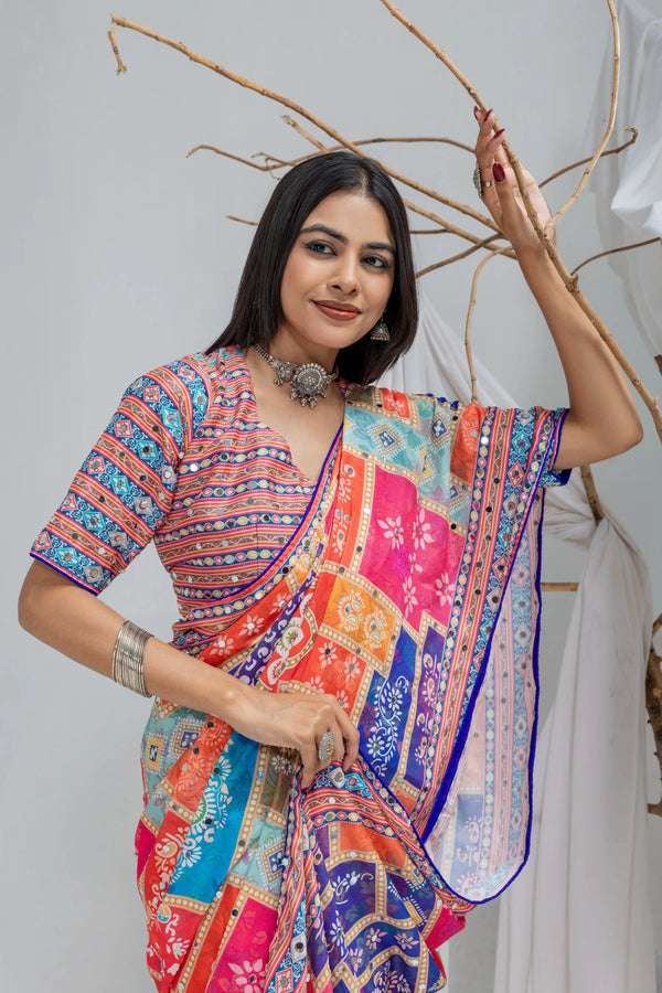 Mahotsav Mirror Work Chinon Silk Saree