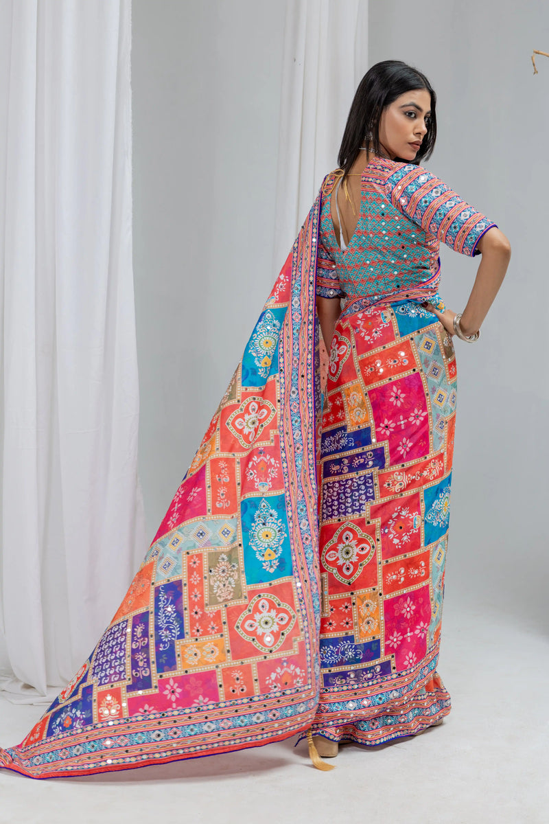 Mahotsav Mirror Work Chinon Silk Saree