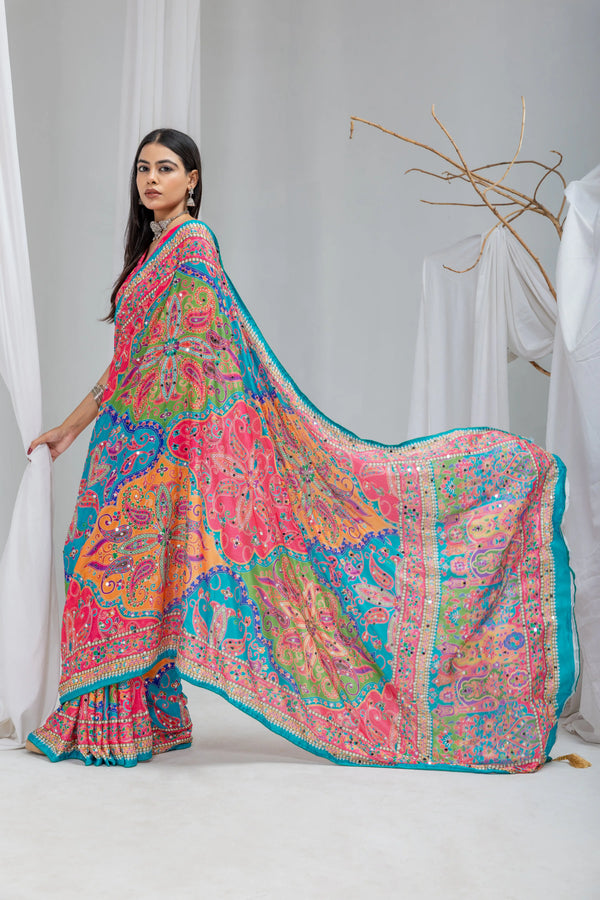 Navrang Mirror Work Chinon Silk Saree