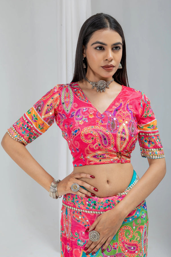 Navrang Mirror Work Chinon Silk Saree