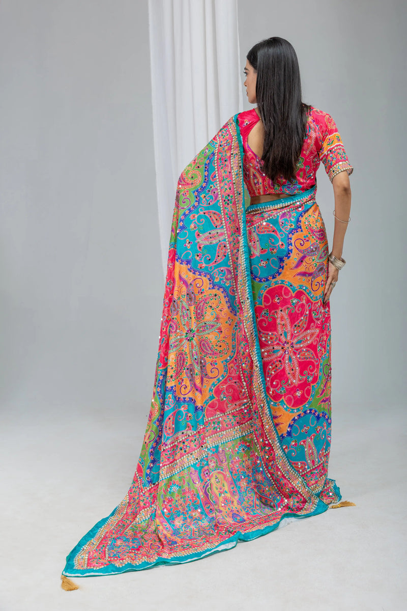 Navrang Mirror Work Chinon Silk Saree