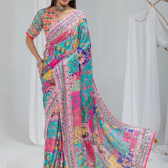 Rangmala Mirror Work Chinon Silk Saree
