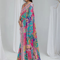 Rangmala Mirror Work Chinon Silk Saree