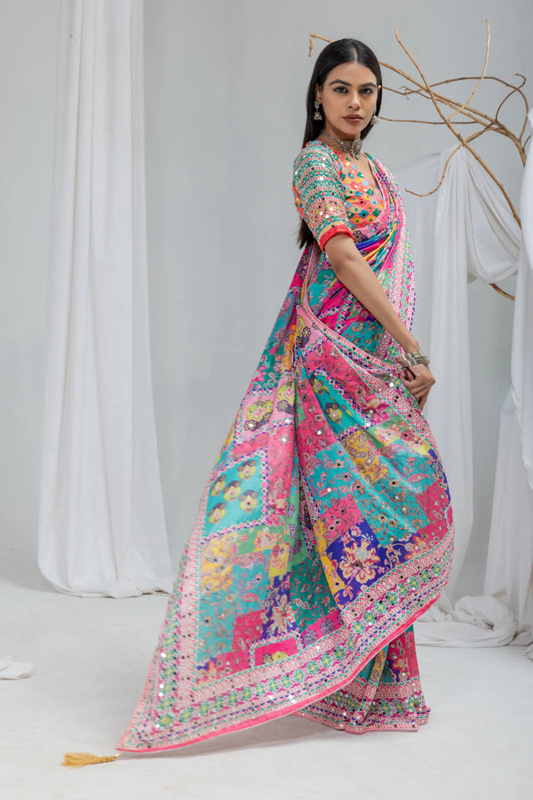 Rangmala Mirror Work Chinon Silk Saree