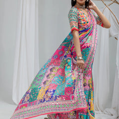 Rangmala Mirror Work Chinon Silk Saree