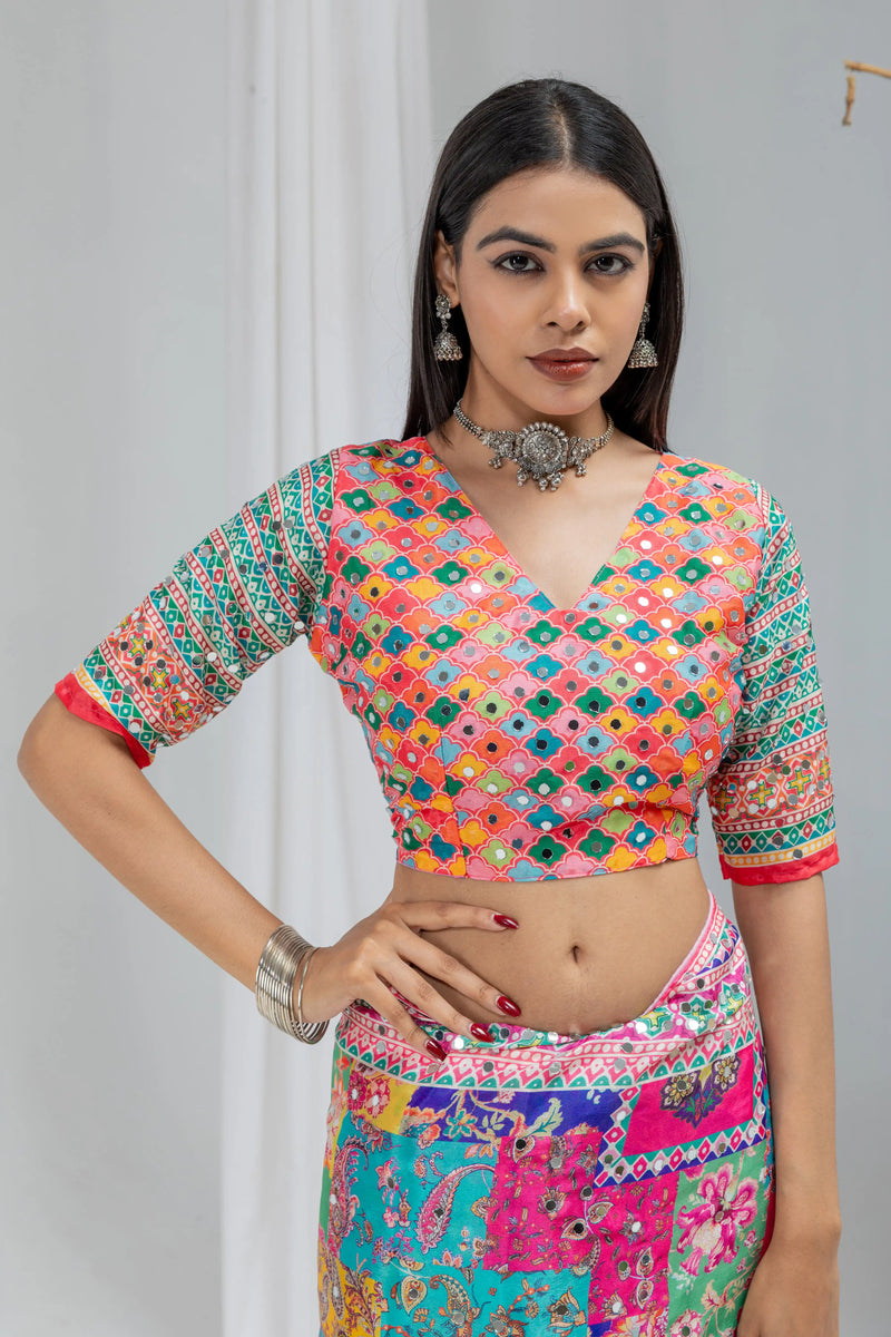 Rangmala Mirror Work Chinon Silk Saree