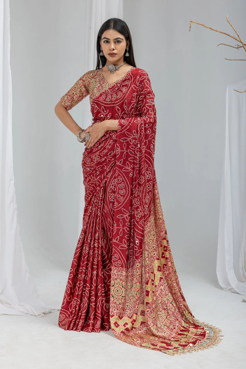 Royal bandhani mirror work saree