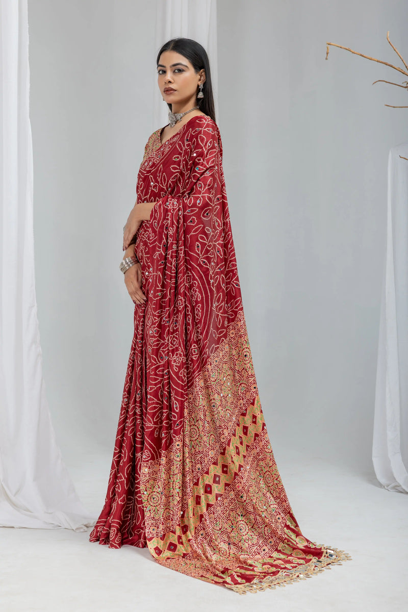 Royal bandhani mirror work saree