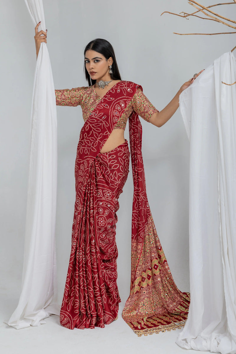 Royal bandhani mirror work saree