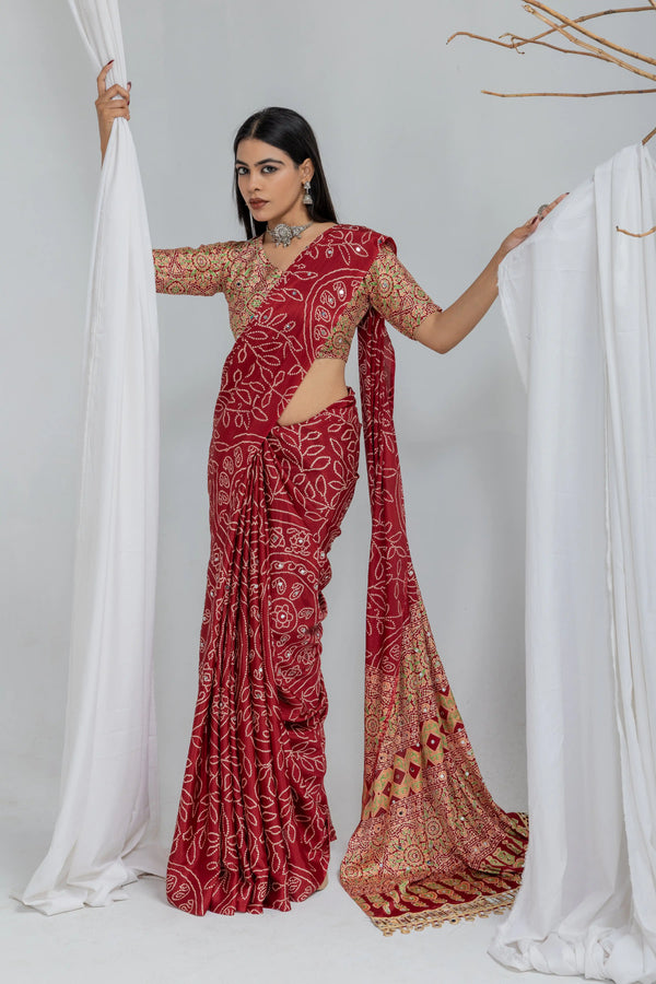 Royal bandhani mirror work saree
