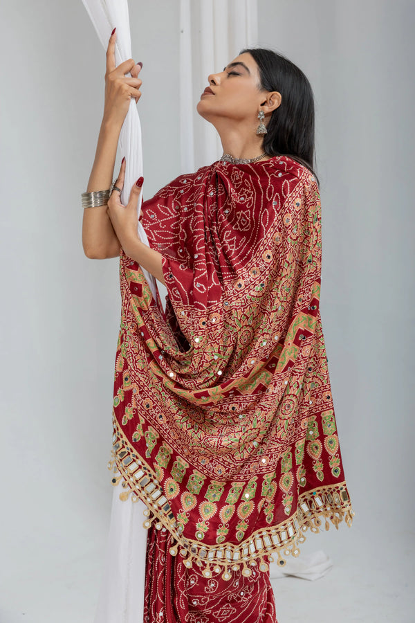 Royal bandhani mirror work saree