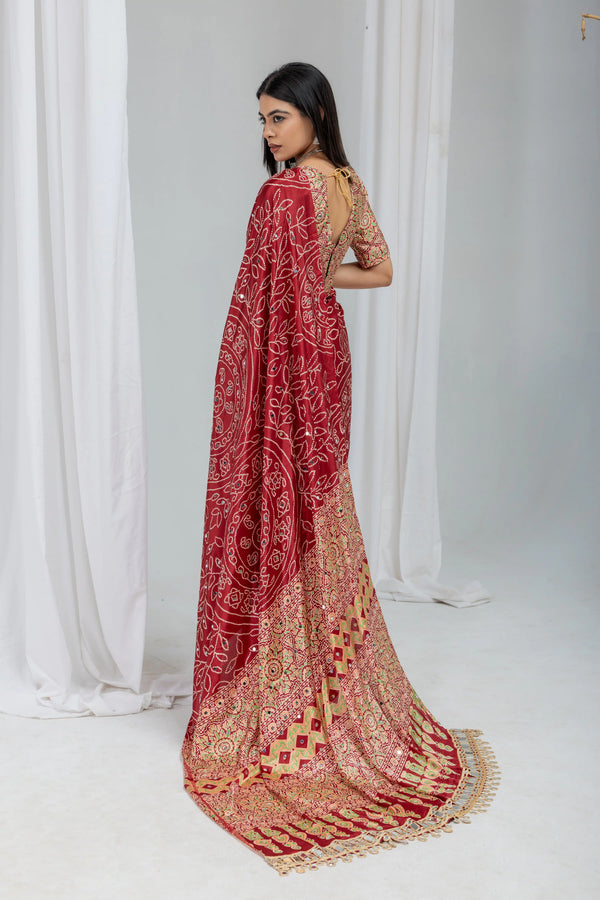 Royal bandhani mirror work saree