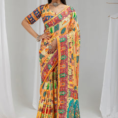 Satrangi Mirrorwork Chinon Silk  Saree