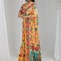 Satrangi Mirrorwork Chinon Silk  Saree