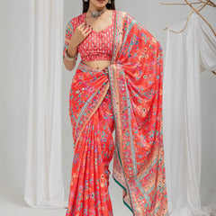 Gulnaar Mirror Work Chinon Silk Saree