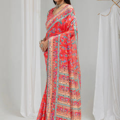 Gulnaar Mirror Work Chinon Silk Saree