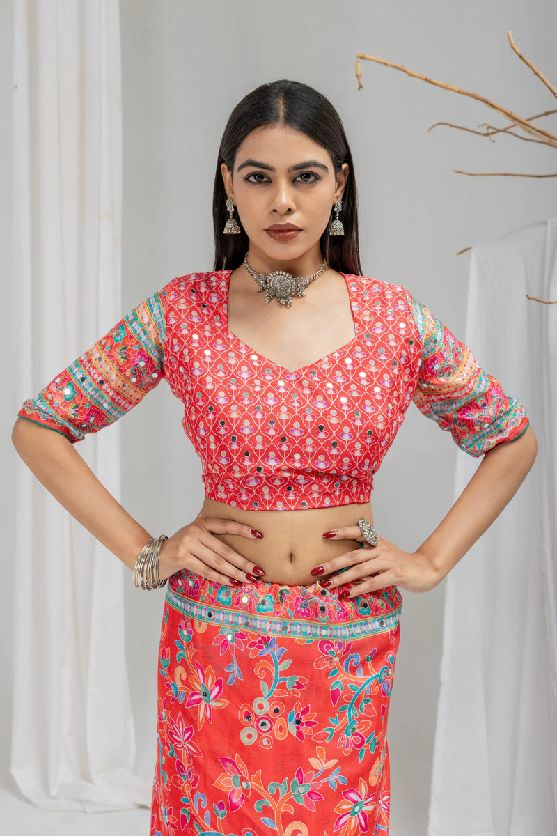 Gulnaar Mirror Work Chinon Silk Saree