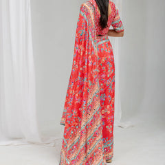 Gulnaar Mirror Work Chinon Silk Saree