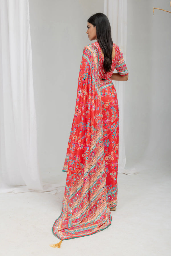 Gulnaar Mirror Work Chinon Silk Saree