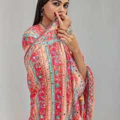 Gulnaar Mirror Work Chinon Silk Saree