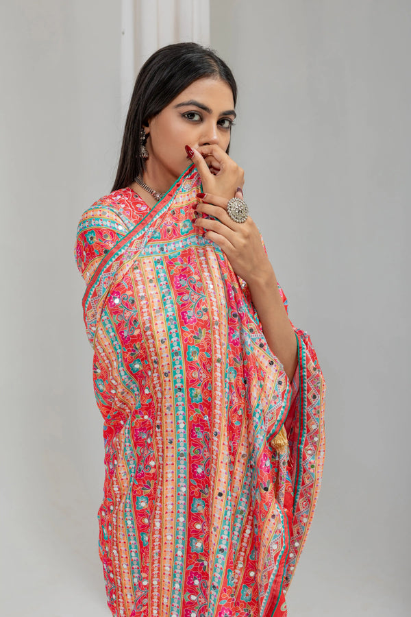 Gulnaar Mirror Work Chinon Silk Saree