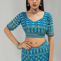 Royal Print Chinon Silk Saree | Bollywood Inspired Designer Saree with Matching Blouse Piece