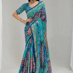 Neelanjana Paisley Mirror Work Chinon Silk Saree