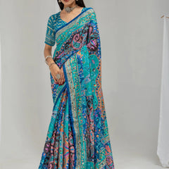 Neelanjana Paisley Mirror Work Chinon Silk Saree