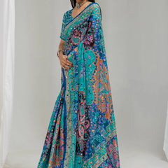 Neelanjana Paisley Mirror Work Chinon Silk Saree