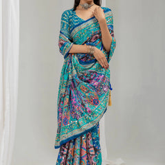 Neelanjana Paisley Mirror Work Chinon Silk Saree