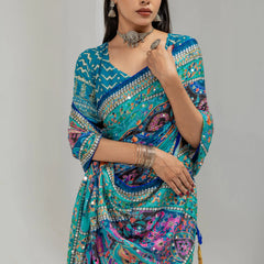 Neelanjana Paisley Mirror Work Chinon Silk Saree
