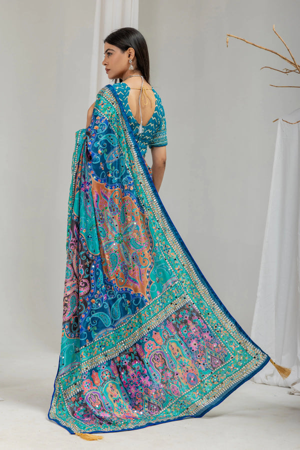 Neelanjana Paisley Mirror Work Chinon Silk Saree