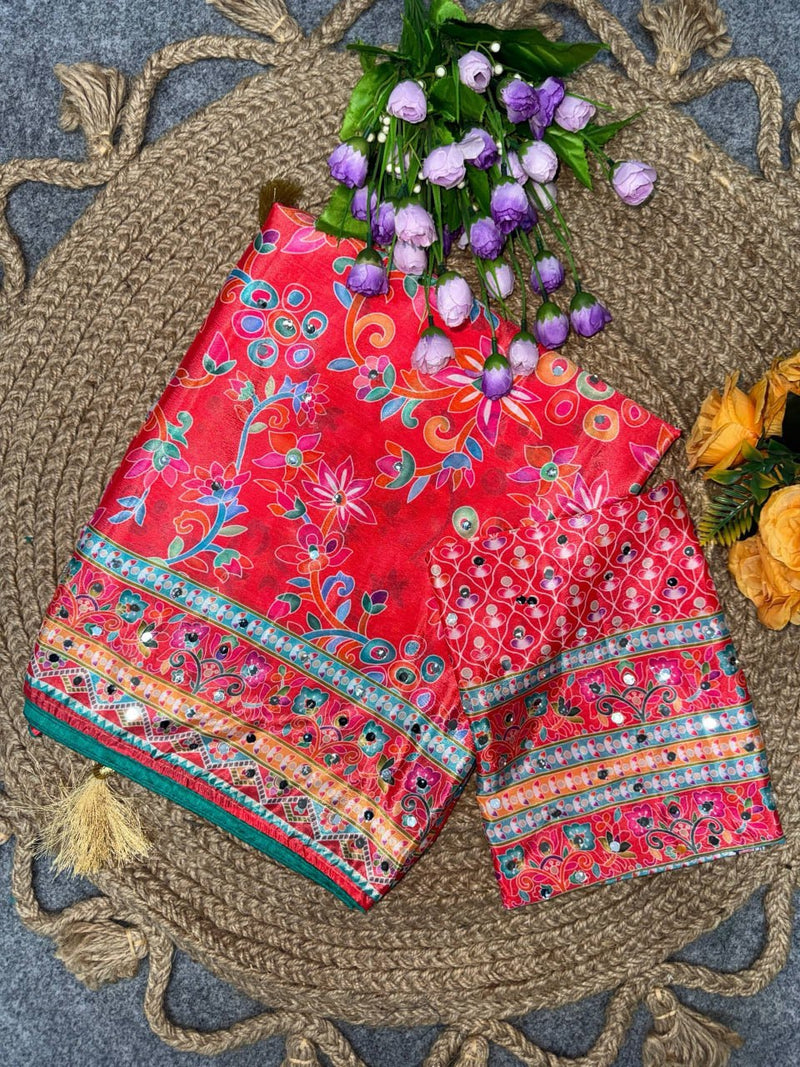 Gulnaar Mirror Work Chinon Silk Saree