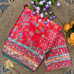 Gulnaar Mirror Work Chinon Silk Saree