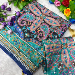 Neelanjana Paisley Mirror Work Chinon Silk Saree