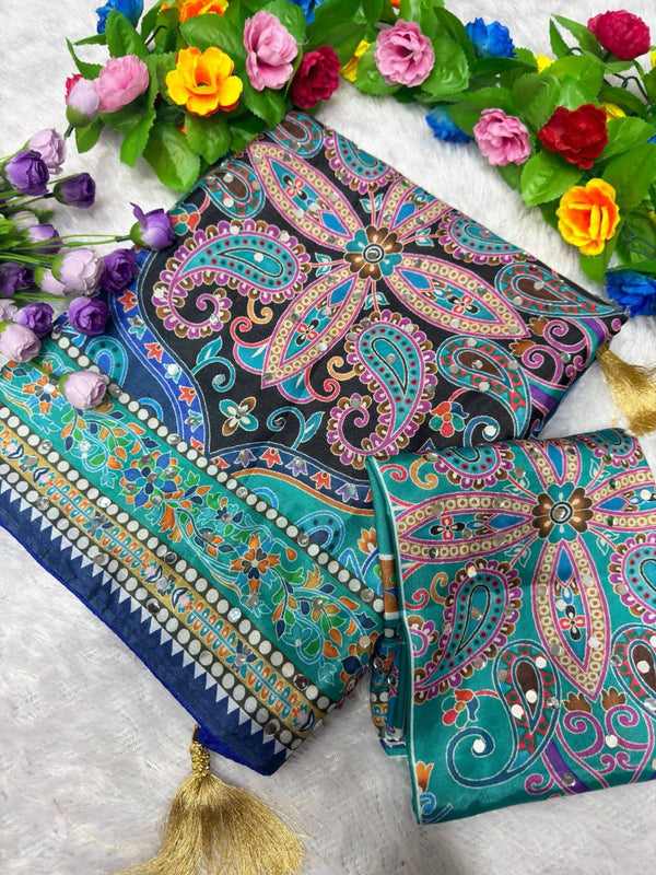 Neelanjana Paisley Mirror Work Chinon Silk Saree