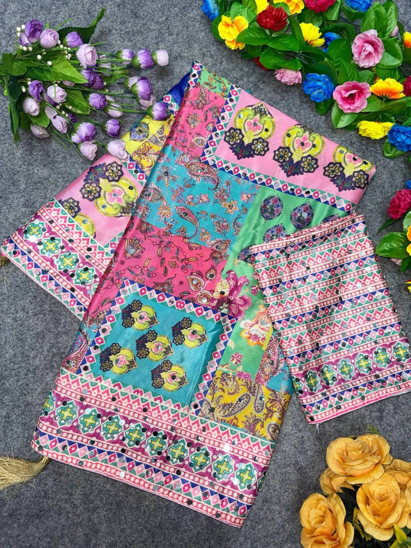 Rangmala Mirror Work Chinon Silk Saree