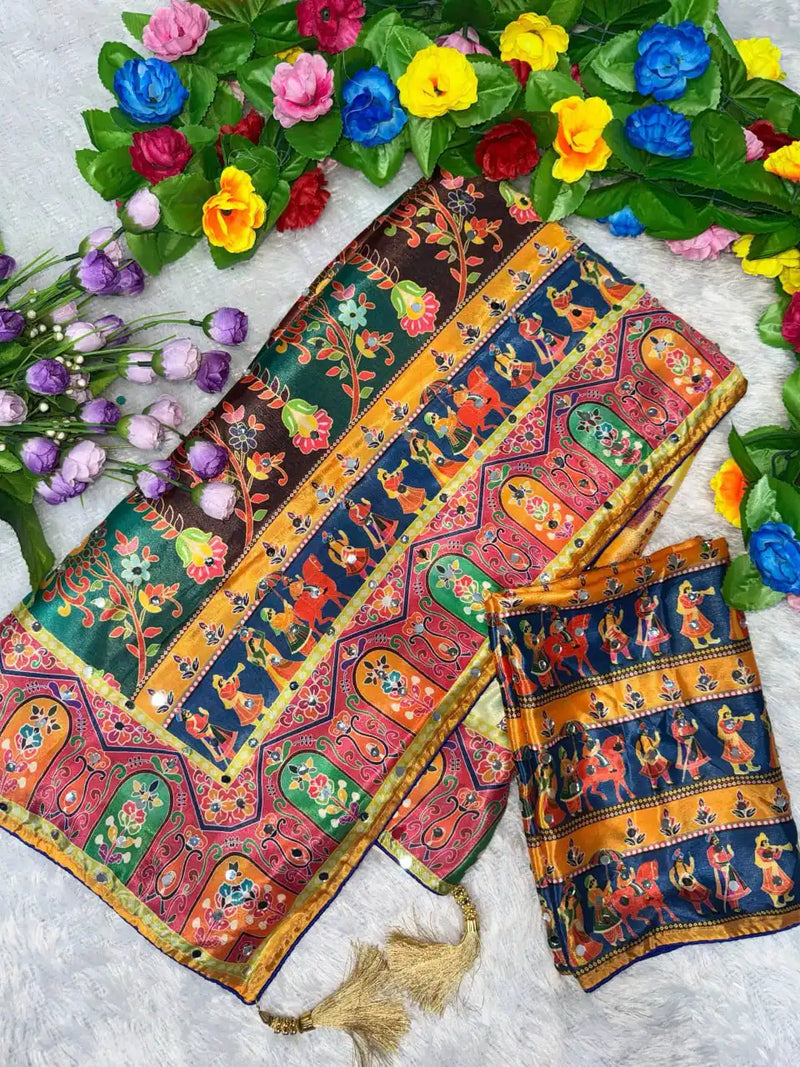 Satrangi Mirrorwork Chinon Silk  Saree