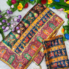 Satrangi Mirrorwork Chinon Silk  Saree