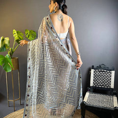 Triveni Embellished Net Saree - GREY