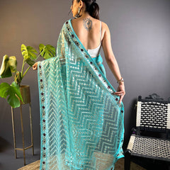 Triveni Embellished Net Saree - BLUE