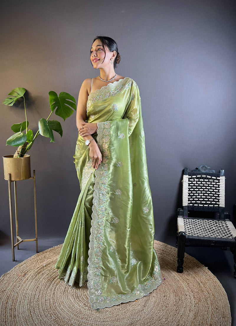 Sunehri Gul Saree - GREEN