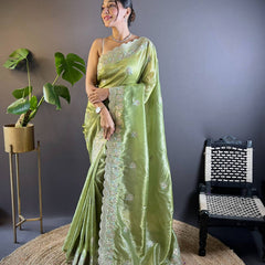 Sunehri Gul Saree - GREEN